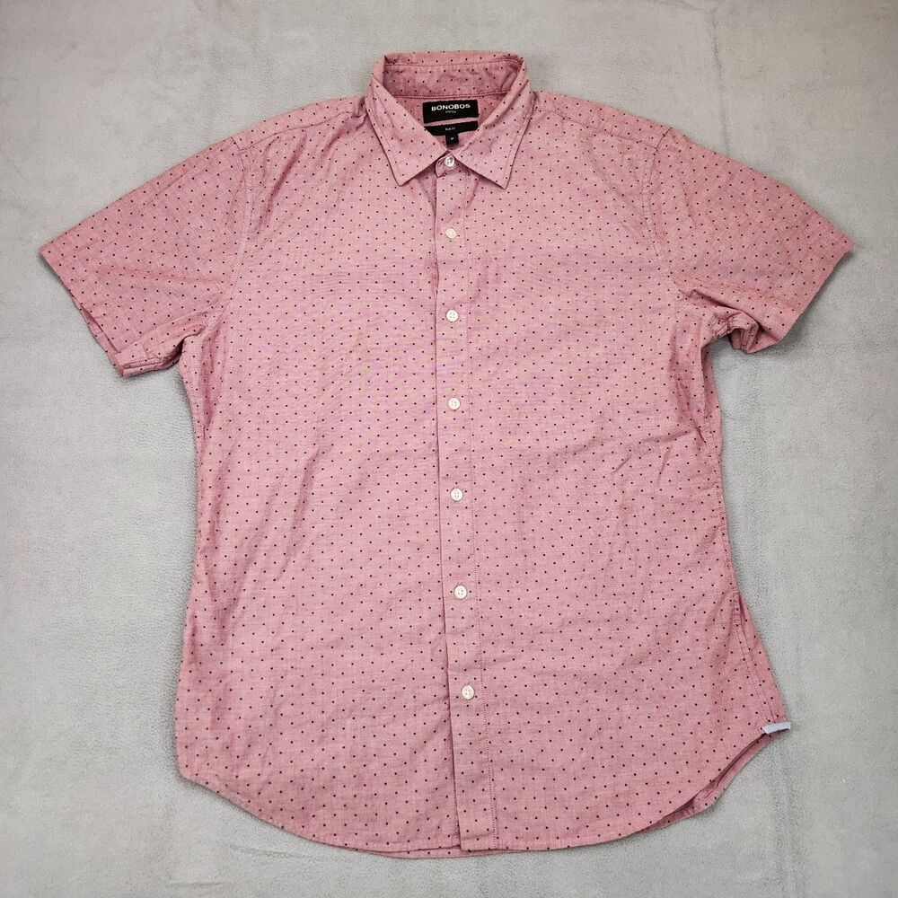 Bonobos Slim Fit Button Up Shirt Men's M Red Short Sleeve Polka Dot Stretch